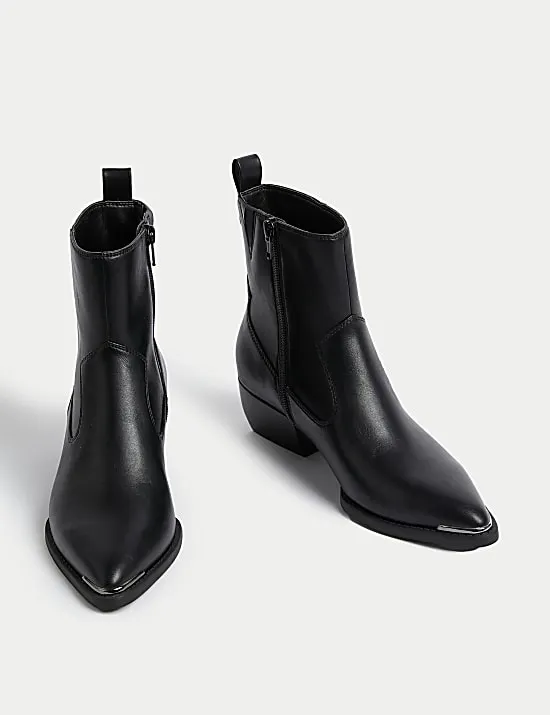 Cowboy Block Heel Ankle Boots