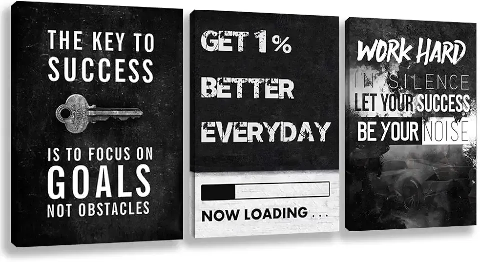 Motivational Wall Decor Inspirational Wall Art Canvas Poster Success Goal Artwork Entrepreneur Quote Painting Office Wall Decor for Bedroom Living Room Home Decoration Framed 12inch x16inch x3pieces