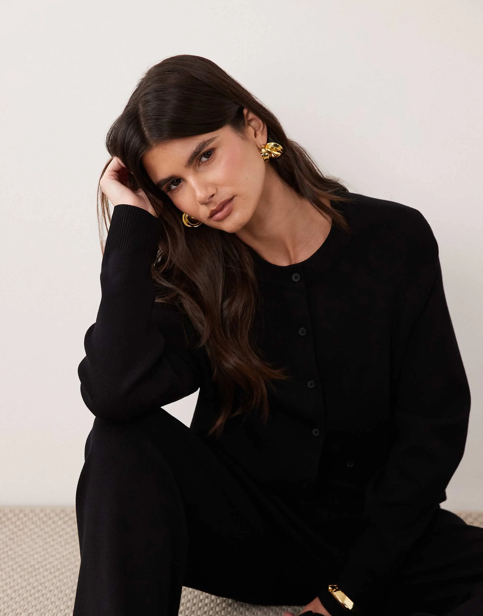 ASOS DESIGN compact knit boxy cardigan co-ord in black