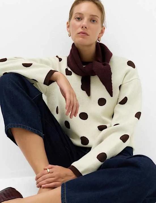 Rundhalspullover mit Polka-Dot-Design, hohem Baumwollanteil