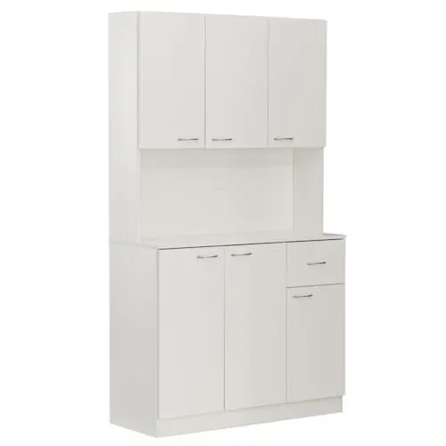 Kitchen Pantry Storage Cabinet with Drawer, Doors and Shelves in White