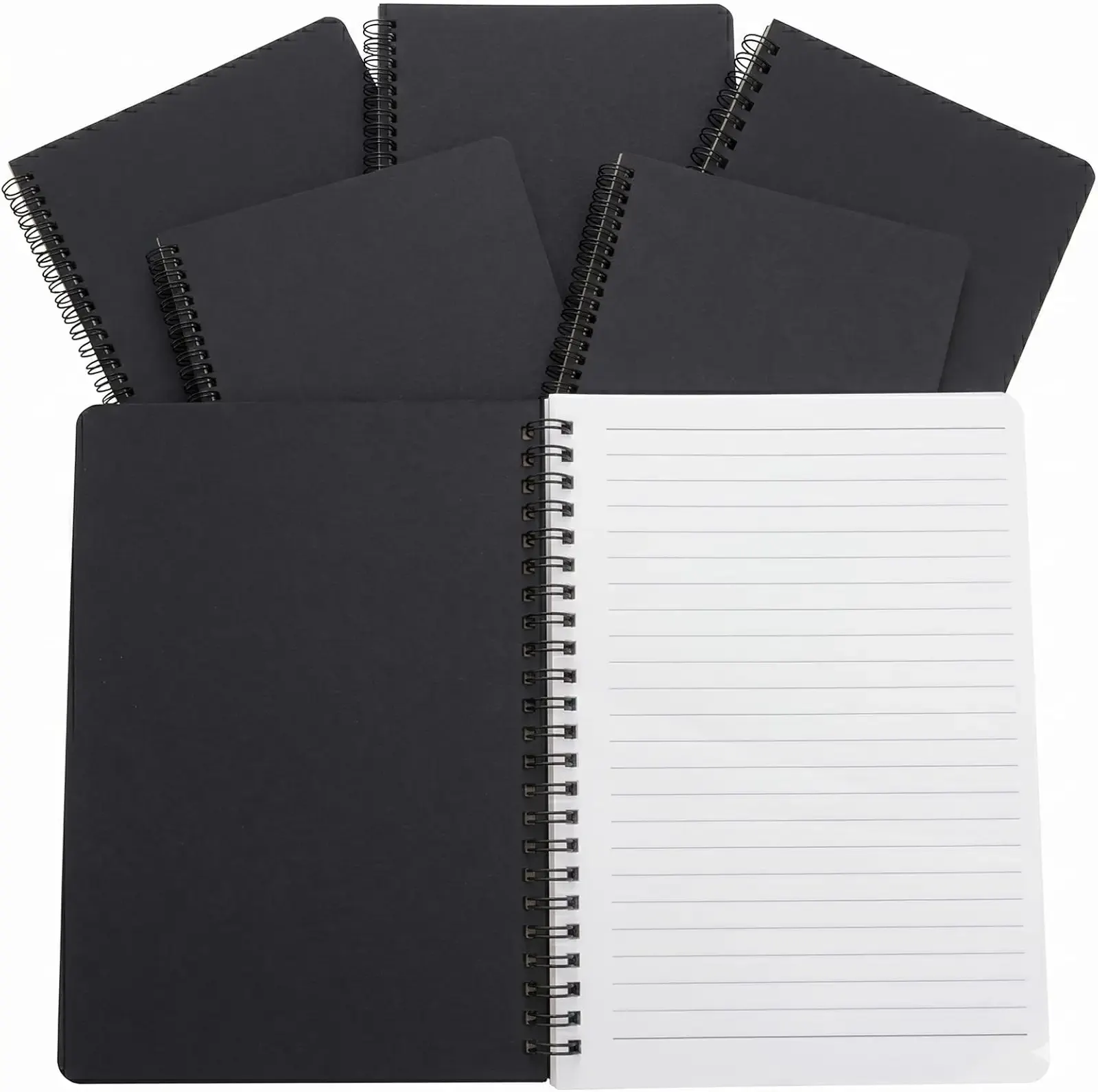 VMK 6 Pack A5 Wide Ruled Spiral Notebooks Bulk, Black Cover | 60 Sheets/120 Pages Each, 80gsm Off-White Paper, Double-Wire Binding for School, Office, and Daily Notes