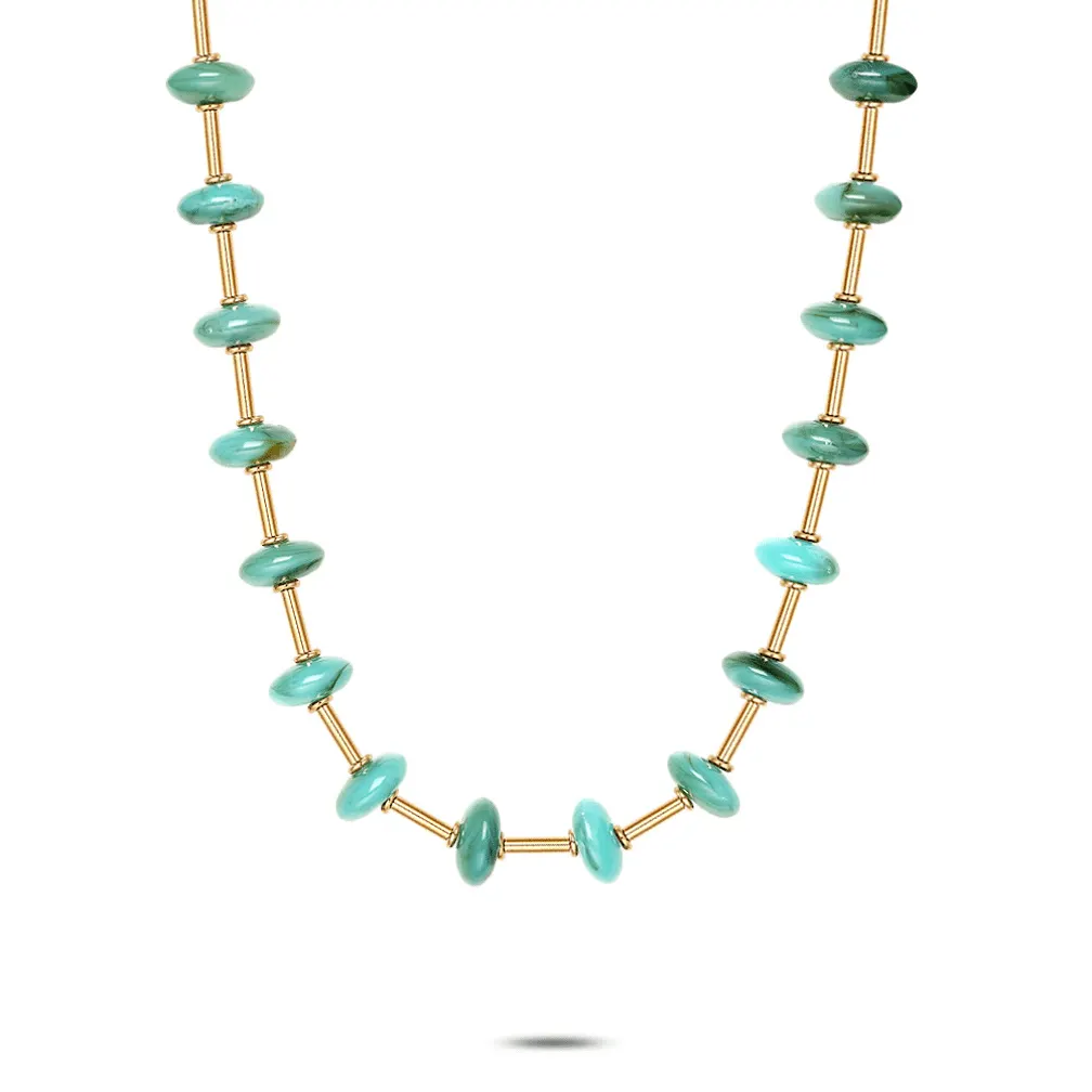 Halsketting in edelstaal, turquoise stenen