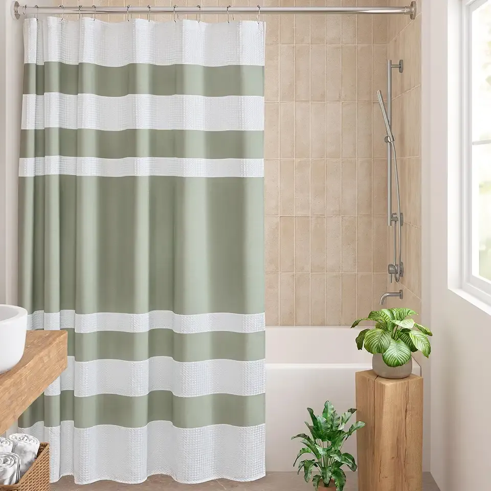 Madison Park Shower Curtain Spa Waffle Weave Shower Curtain for Bathroom 3M Scotchgard Moisture Management, Spa Quality Modern Shower Curtains for Bathroom, Standard 72x72 Sage Green