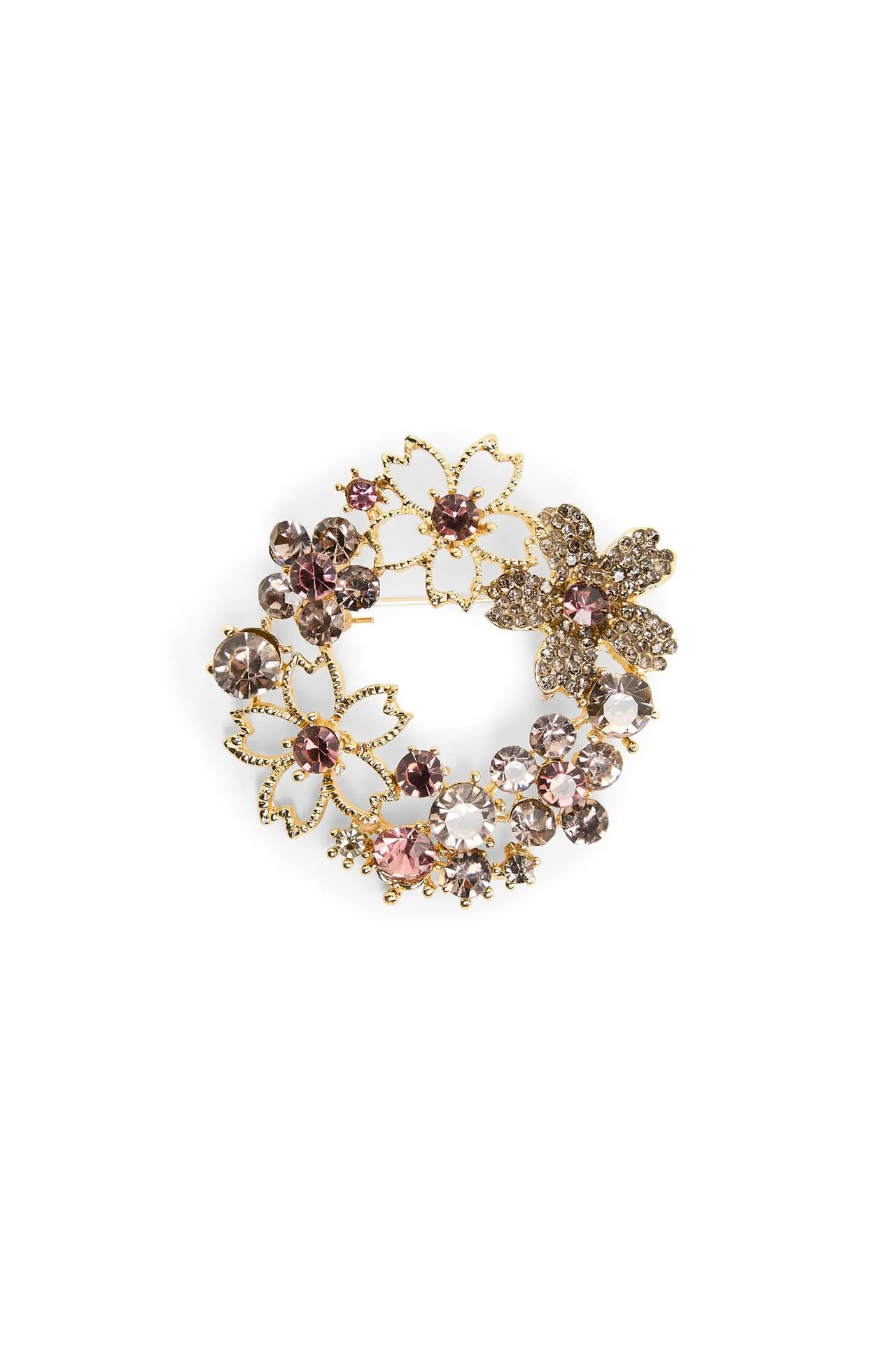Goudkleurige broche met bloemen