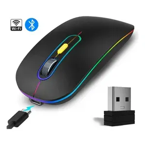 Mouse Inalámbrico Recargable Led Dual Bluetooth Y Wifi Receptor Usb Portátil