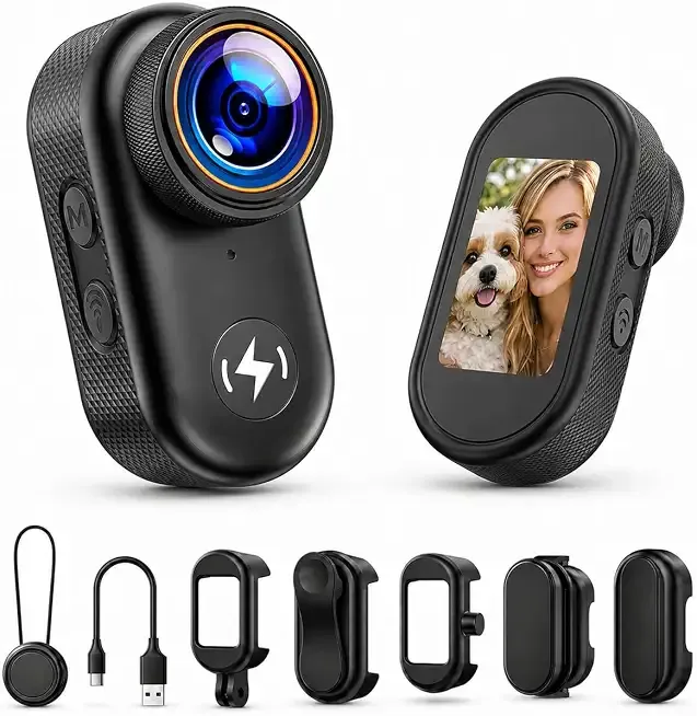4K Mini Body Camera with 64GB Card, Thumb Action Camera with WiFi, 1.47" HD Screen & Magnetic Mount, Wearable POV Camera for Pet Cycling Motorcycle Sports Vlogging