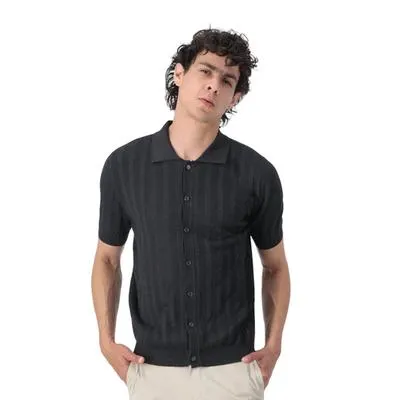 Camisa Hummo Hombre Diseño Rayas Botones Al Tono Manga Corta