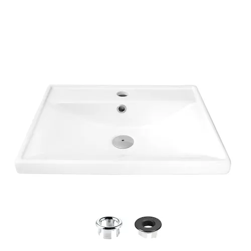 Stylish 20 1/4 inch Rectangular Top Mount Porcelain Bathroom Sink with Two Overflow Finishes included