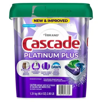 Cascade Platinum Plus Dishwasher Detergent ActionPacs, Fresh, 82-count