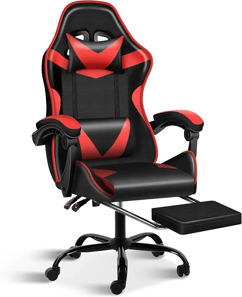 Gaming Chair, Ergonomic Computer Chair with Footrest and Lumbar Support, 90°–155° Reclining Backrest, Height Adjustable 360° Swivel Office Desk Chair for Adults and Kids