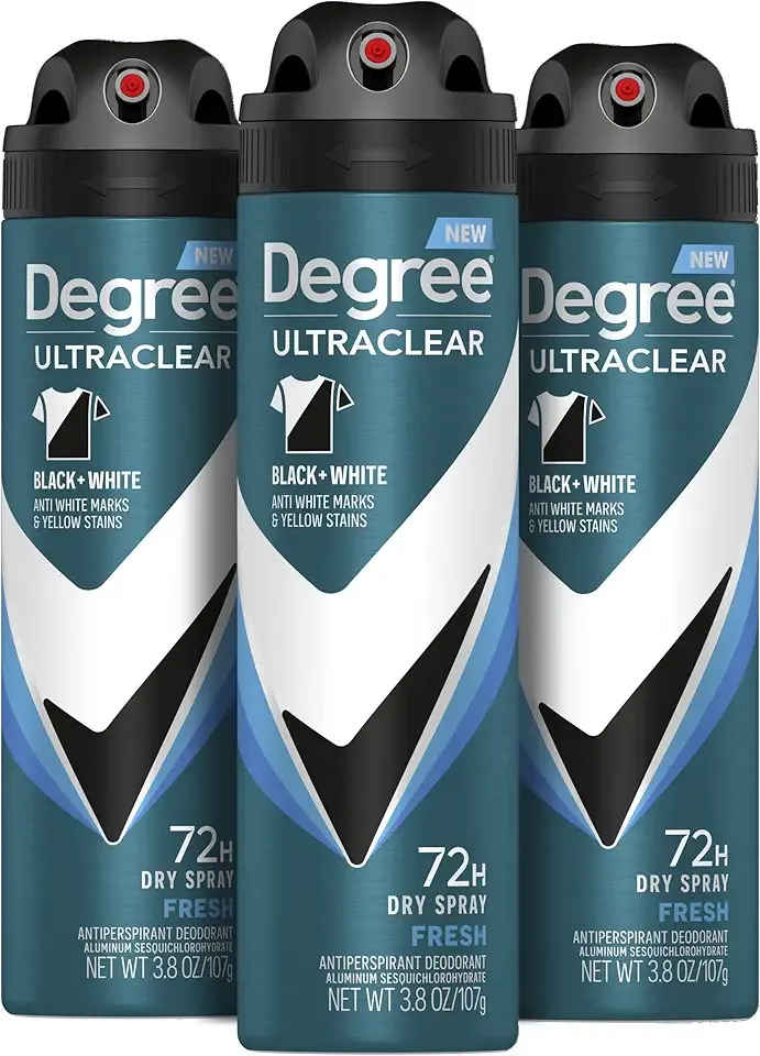 Degree Men Antiperspirant Spray Black + White 3 Count Protects from Deodorant Stains Instantly Dry Spray Deodorant 3.8 oz