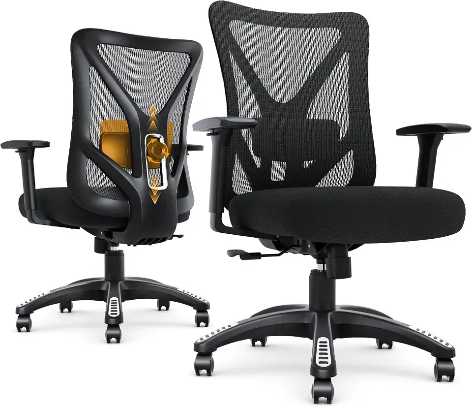 Ergonomic Office Chair, Mesh Computer Desk Chairs with BIFMA X5.1 Certified, Adjustable Lumbar Support, 3D Arm, Tilt Back, Wide Seat, Comfy Swivel Work Task Chair for Company and Home (Onyx Black)