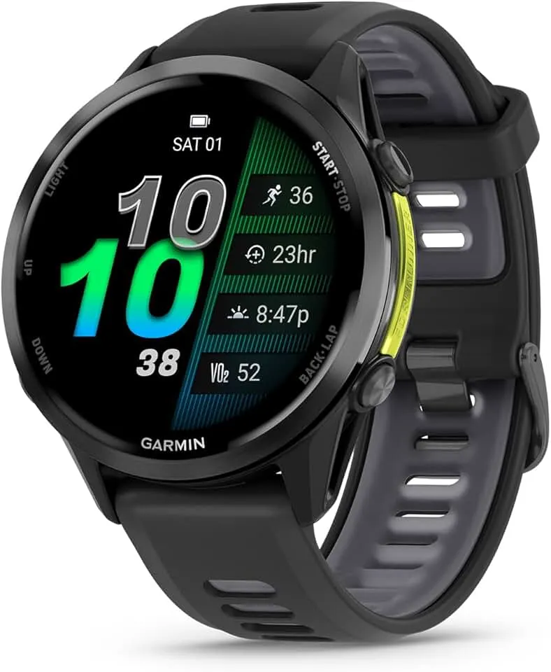 Garmin® Forerunner® 970, Premium GPS Running and Triathlon Smartwatch, AMOLED Display, Built-in LED Flashlight, Carbon Gray DLC Titanium with Black Case and Translucent Whitestone Band