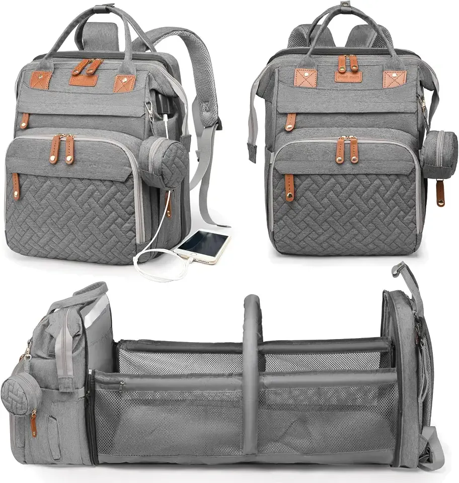 Astro alan Baby Diaper Bag with Changing Station, Waterproof Diaper Bag Backpack for Moms Dads with USB Charging Port, Baby Shower Gifts, Large Capacity diaper backpack, Grey