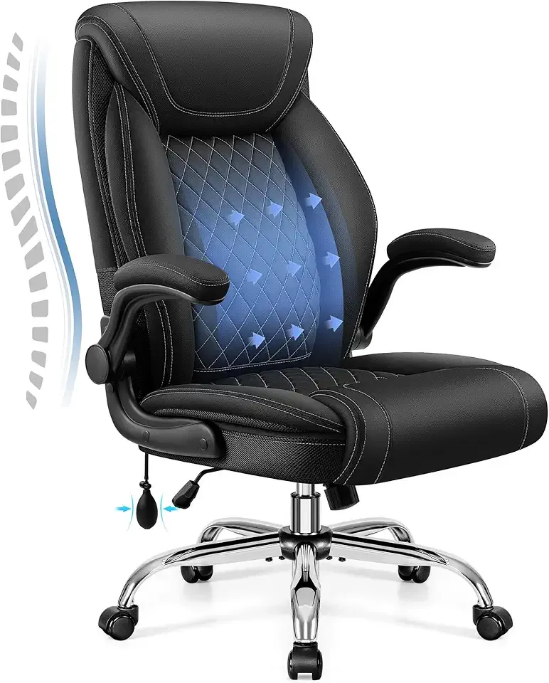 Executive Office Chair, Big and Tall Ergonomic Computer Desk Chair Black | Ergonomic Leather Home Office Desk Gaming Chair with Lumbar Support, Comfortable Seat Cushion, 350lbs Heavy Duty, 360° Swivel