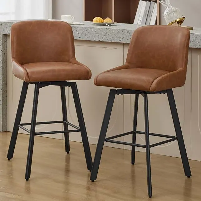 SAECKBERG Swivel Bar Stools Set of 2, 29''H Upholstered Barstools with Backs, Modern Counter Height Bar Stool Chairs for Kitchen Island, Met…