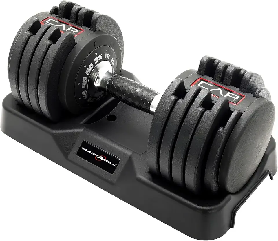 CAP Barbell ADJUSTABELL Adjustable Round Dumbbell Weights - Singles & Pairs | 12.5 lb, 25 lb & 55 lb | Multiple Handle Options