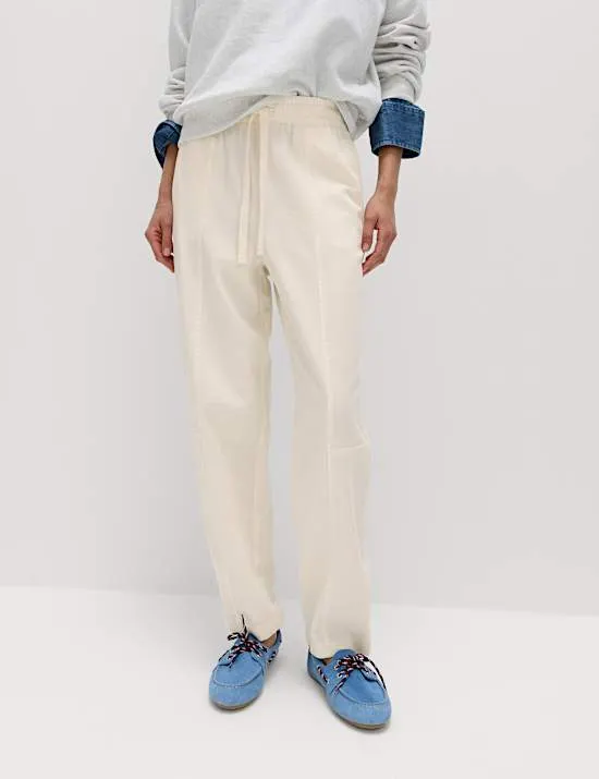 Cotton Blend Pull On Tapered Trousers