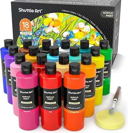 Shuttle Art 18 Colors Acrylic Paint Bottle Set (250ml/8.45oz), Rich Pigmented Bulk Painting Supplies for Artists, Beginners and Kids on Rocks Crafts Canvas Wood Ceramic Shuttle Art 18 Colors Acrylic Paint Bottle Set (250ml/8.45oz…