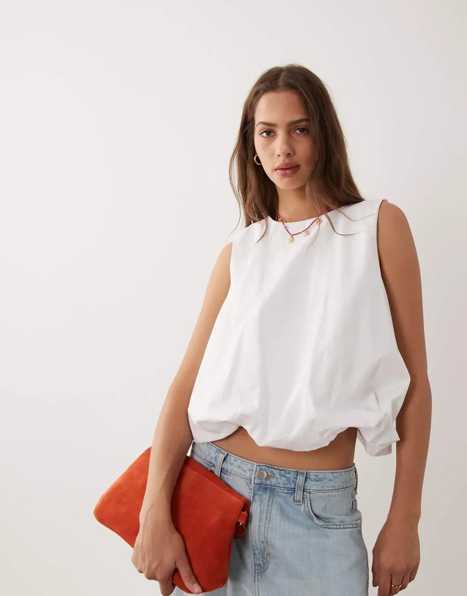 ASOS DESIGN bubble hem top in white