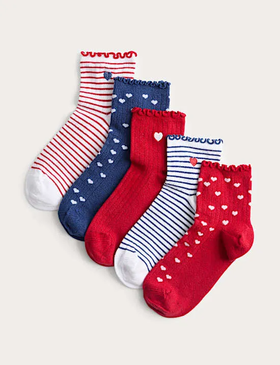 5 Pack Cotton Rich Heart Socks (6 Small - 7 Large)