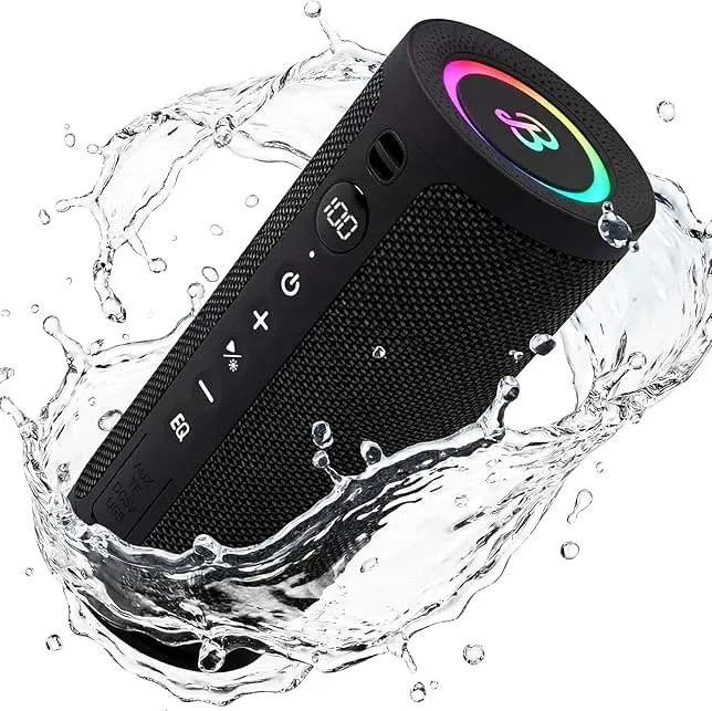 BassBloom Roar 3 Portable Bluetooth Speaker,20W Powerful Sound with JIKE Bass,IPX6 Waterproof,24H Playtime,Bluetooth 5.4,RGB Lights,Wireless TWS Pairing,Outdoor for Camping and Beach (Black)