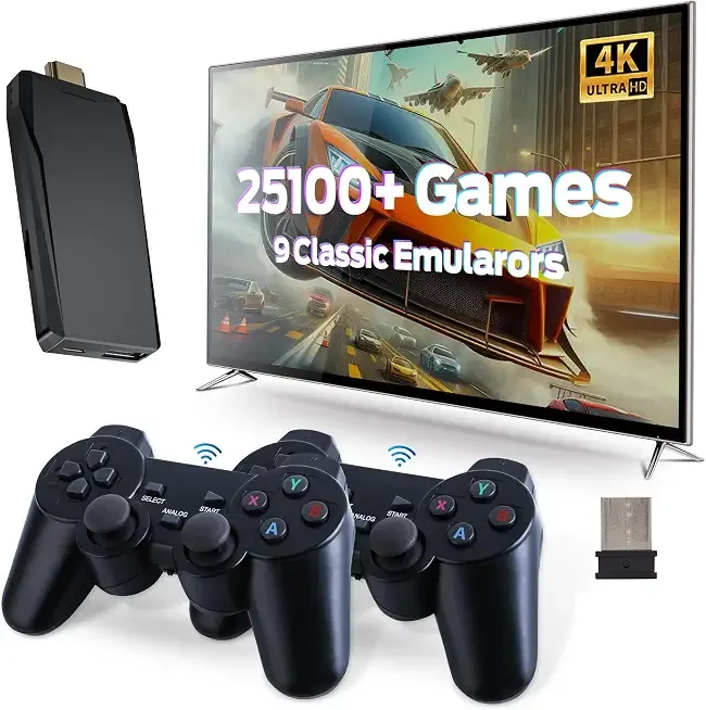 Wireless Retro Game Console, Retro Gaming Console with Built-in 9 Emulators, 25100+Games, 4K HDMI Output, Dual 2.4GHz Wireless Controller, Plug and Play Video Game Console (Deep Black)