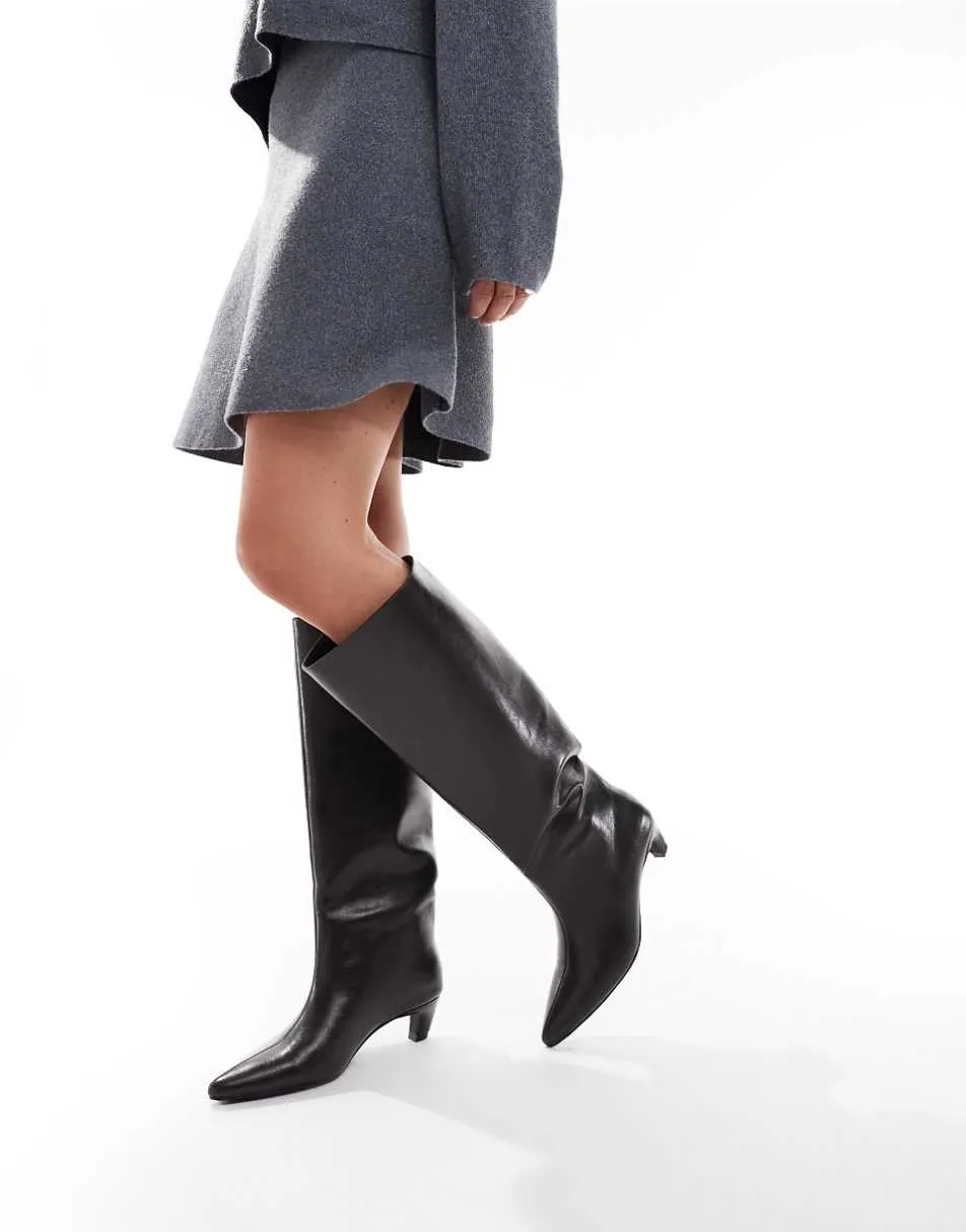 New Look kitten heel knee boot in khaki