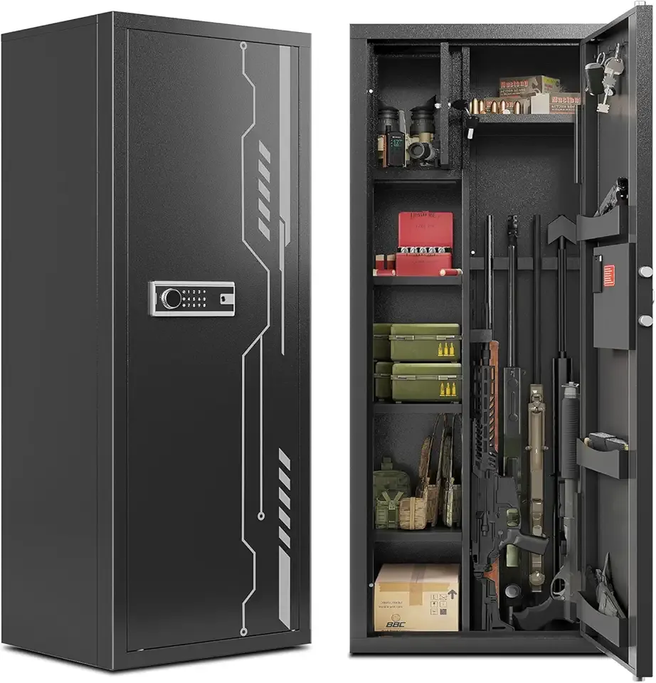 KAER 8-12 Gun Safe Multi-function Gun Safe for Rifles and Pistols Gun Cabinet Large Gun Safes for Home Rifles and Shotguns Electronic Gun Cabinet with Removable Shelf and Rifle Rack