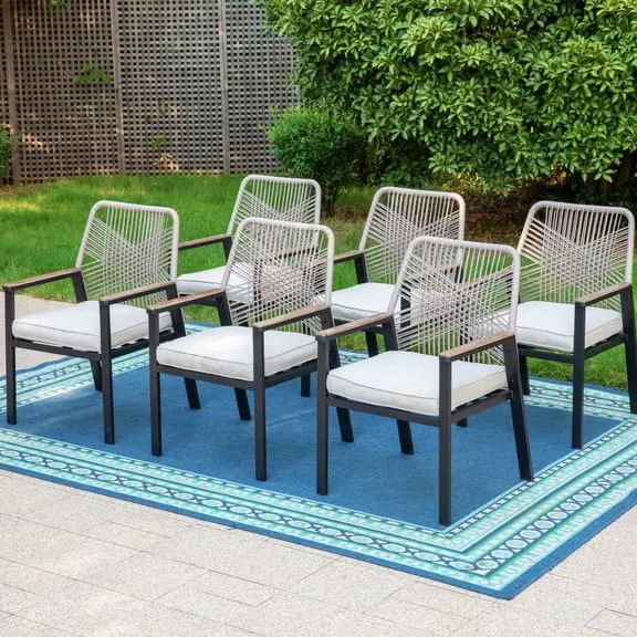 MF Studio Set of 6 Outdoor Dining Chair, All-Weather Rope Woven Design Wicker Patio Chair