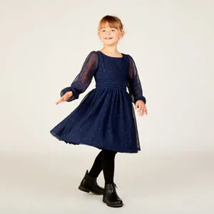 Robe de fête manches longues en crêpe pailletée fille