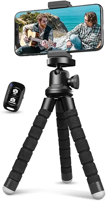 Phone Tripod, Flexible Tripod for iPhone and Android Cell Phone, Come with Wireless Remote and Clip for Video Recording/Vlogging/Selfie