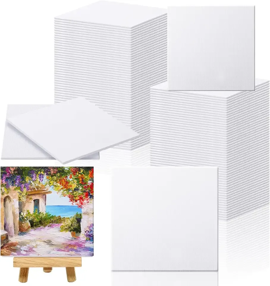 Moinchore 100 Pcs 4 x 4 Inch Mini Painting Canvas Panels Art Painting Canvases Panels Cotton Blank White Small Canvas Acid Free Boards for Watercolor Acrylic Oil Paint