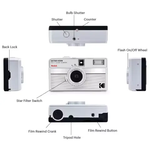KODAK EKTAR H35 H35N Half Frame Camera 35mm Film Camera Reusable Film Camera With Flash Film Camera Optional ColorPlus Film