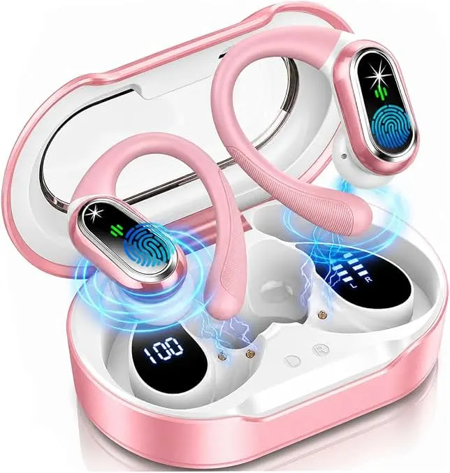 Wireless Earbuds, 2026 New Bluetooth 5.4 Headphones Sport, 60H+ HiFi Stereo | Deep Bass Over-Ear buds, ENC Noise Cancelling Mic, IP7 Waterproof & LED Display Earphones, Earhooks, for Workout, Running