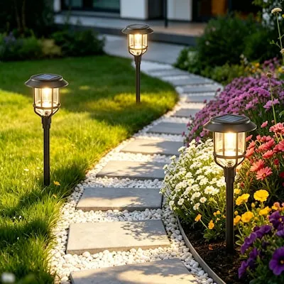 15 -Lumens Black Solar LED Outdoor Path Light 3000-K