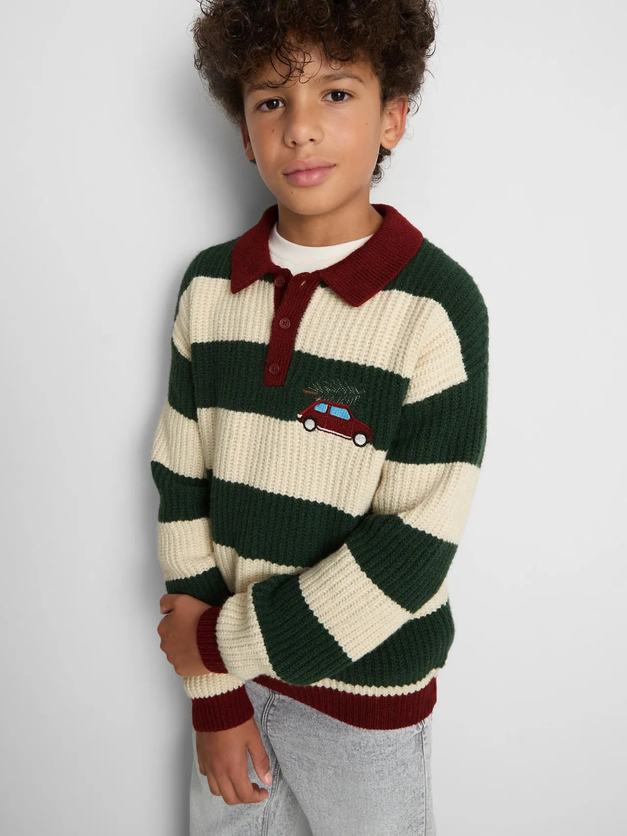 7-15 ans | Pull polo rayé brodé