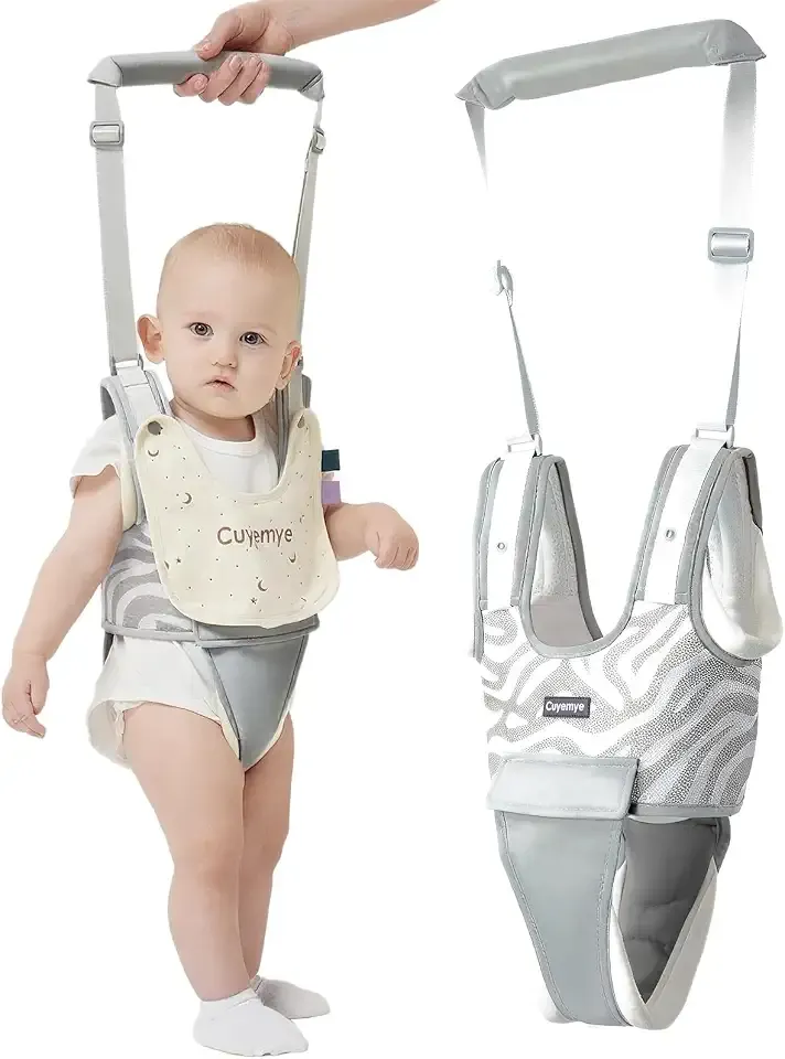 Baby Walking Harness - Handheld Toddler Walker Helper with Detachable Crotch, Adjustable Traction Strap, Breathable Fabric, Infant Walking Assistant Belt with for 9-24 Months (Grey)