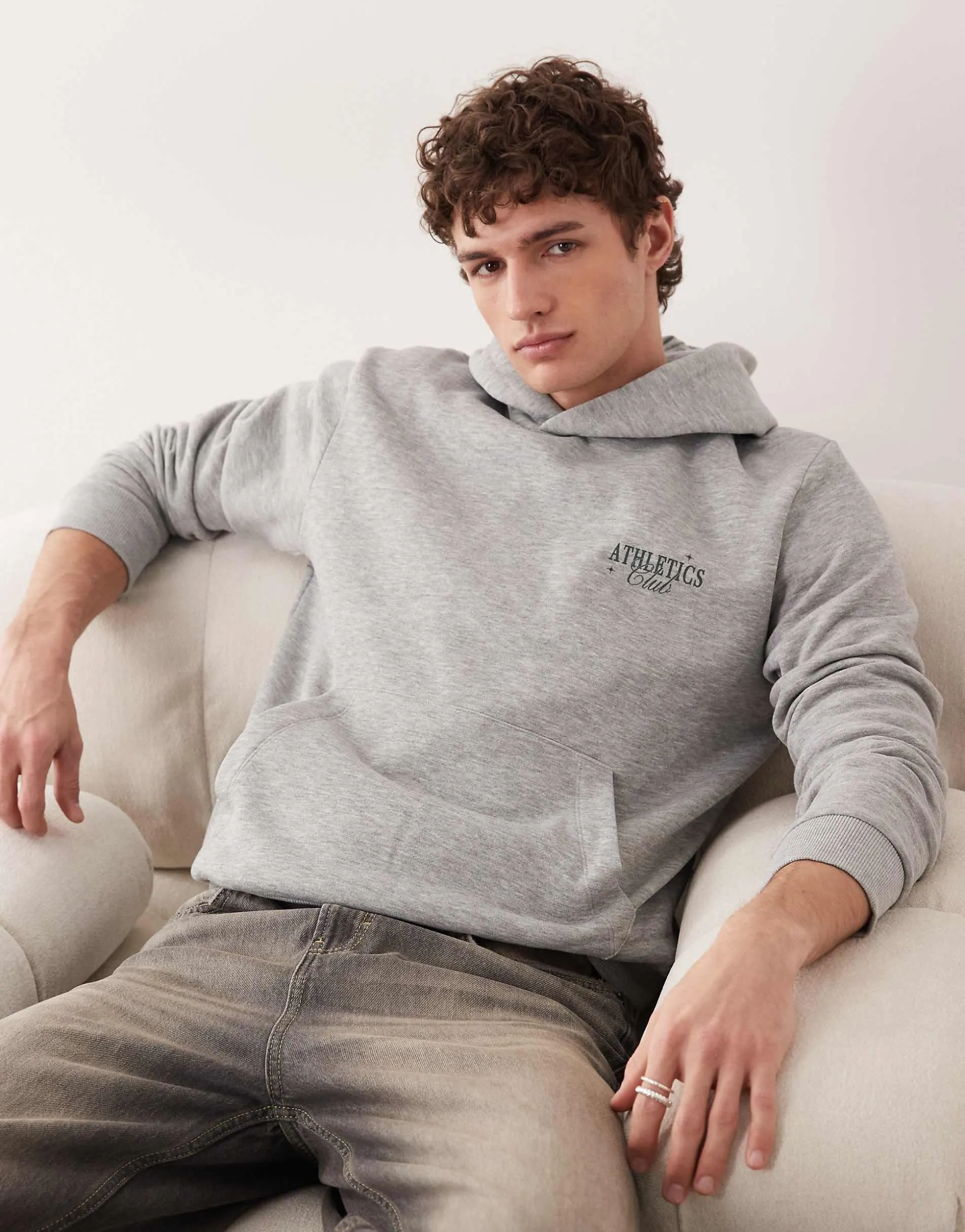 JJ Rebel back graphic hoodie in grey
