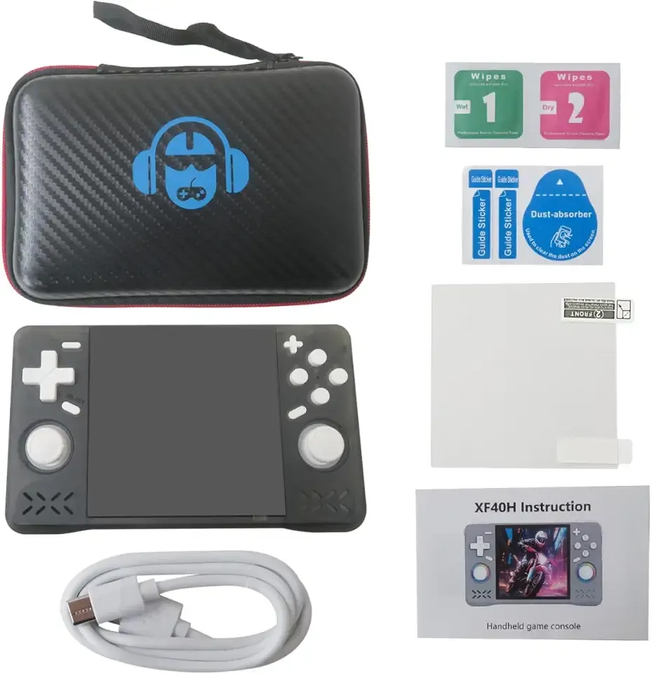 XF40H Handheld Game Console, 128G Retro Gaming Console Preloaded Classic Games with Multiple Emulators, 4.0-Inch 4K HD IPS Screen Open Source Linux System, Black