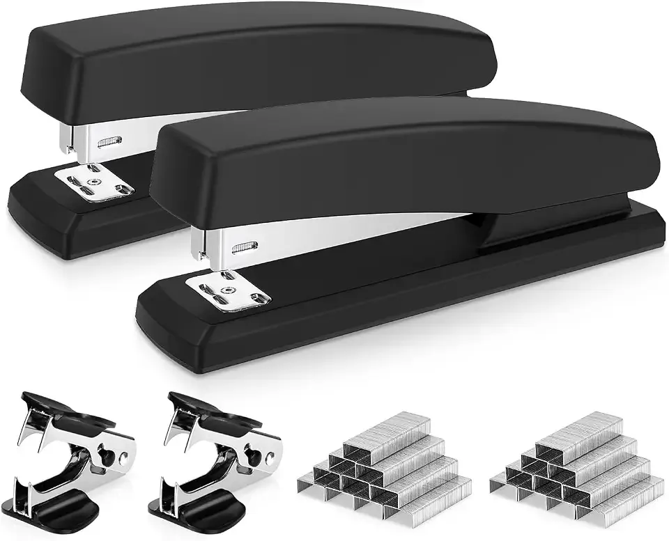 Deli Stapler, 2000 Staples and 2 Staple Removers, 2 Pack, Black | 25 Sheet Capacity, Desktop Stapler
