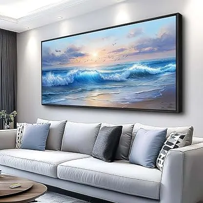 XIGUANGART Ocean Canvas Wall Art, Blue Sea Wave and…