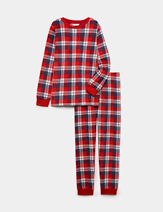 Kariertes Fleece-Schlafanzugset