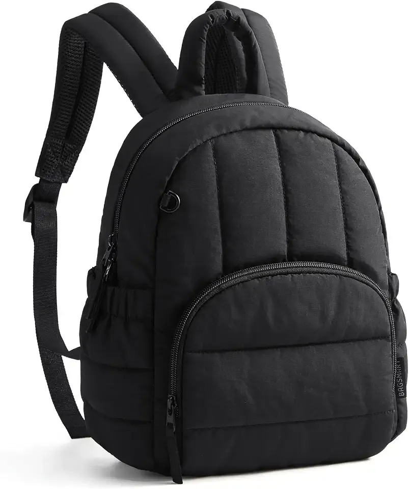 Mini Backpack for Women, Lightweight Puffer Small Backpack Purse, Quilted Casual Travel Daypack, Cute Water-Resistant Bookbag for Daily, Black