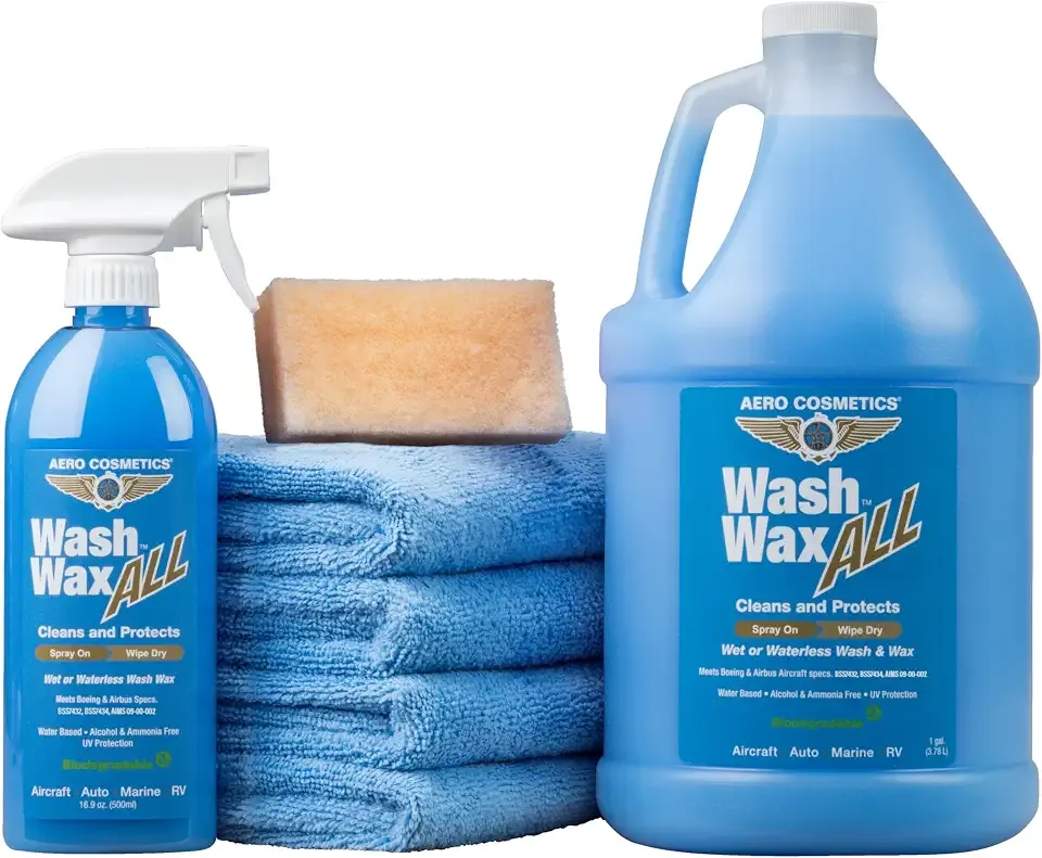 Aero Cosmetics Wash Wax ALL Waterless Car Wash Kit RV Boat Spray Detailer | Rinseless Spray Wax, Quick Detailer. Motorcycles, Aircraft, Campers. Safe on Clearcoat, PPF, Ceramic Coatings, Vinyl Wrap.