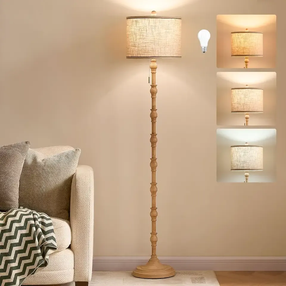 Vintage Floor Lamp for Living Room, 3-Color Temperature-Cream 63.5'' | Chain Switch Standing Lamps for Living Room, Retro Farmhouse Tall Lamp for Bedroom, Office, Corner, Home Decor, Bulb Included