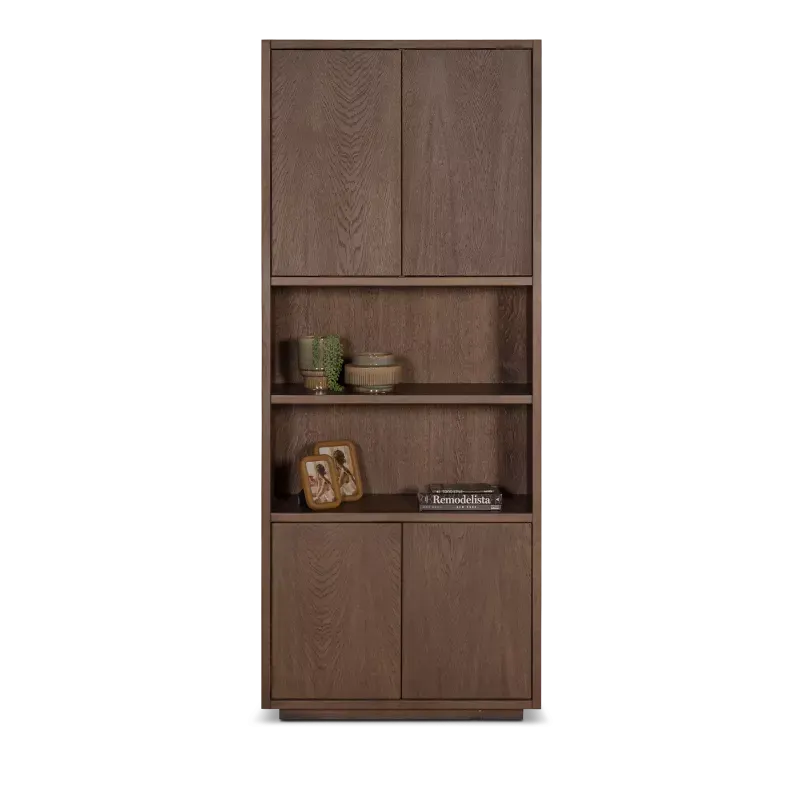 Wandkast Outline D - 90 cm - Eiken Deer Brown - 2 open vakken, 4 deuren