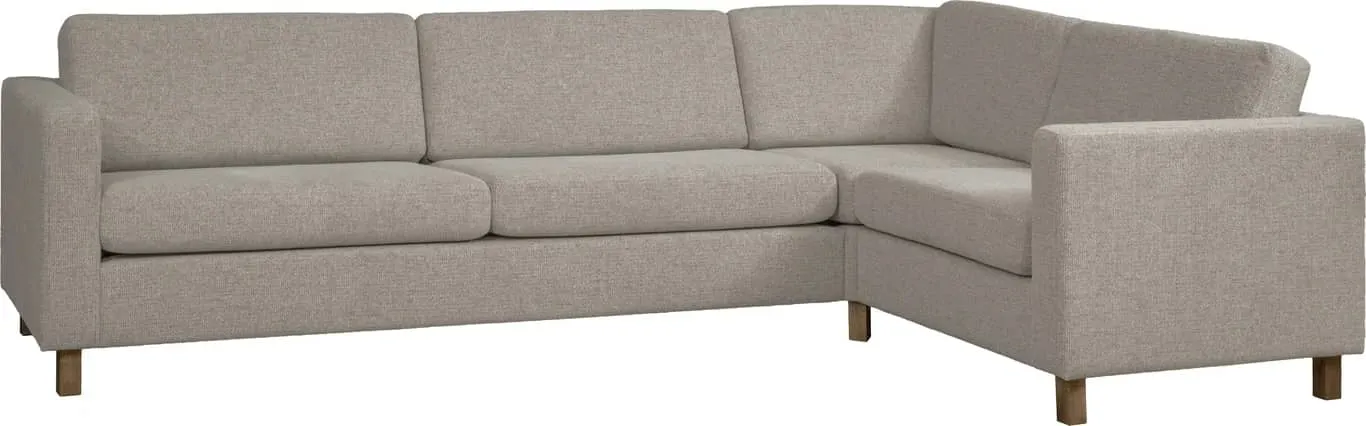 Hjellegjerde Basic hjørnesofa Modulsofa. 3,5 seter duo-hjørne 90-1,5 seter, armlen nr 2, stoff Honor dark beige, Mocca ben