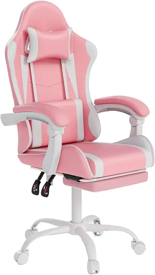 Gaming Chair with Headrest and Lumbar Support, Ergonomic High Back Office Chair, Racing Style Executive Computer Desk Chair, Leather Adjustable Swivel Task Chair for Home Office (Pink White)